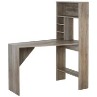 ​HOMCOM Nordic Style Computer Desk with Hutch and Storage Shelves PC Laptop Writing Table Home Office Workstation, Grey(m-11)