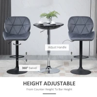 HOMCOM Bar Stool Set of 2 Fabric Adjustable Height Armless Upholstered Counter Chairs with Swivel Seat, Grey(m-5)