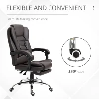 HOMCOM High Back Office Chair PU Leather Executive Office Chair with Retractable Footrest Padded Armrest Coffee(m-5)