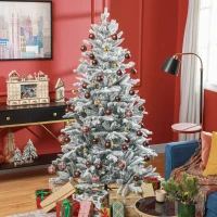 HOMCOM 6ft Artificial Flocked Christmas Tree with Snow Tips, Easy Assembly, Hinged Xmas Tree for Home Office Holiday(m-8)