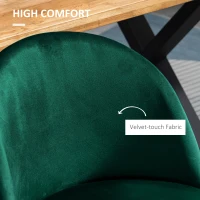HOMCOM Set of 2 Mid-Back Dining Chair, Mid-Back Velvet-touch Upholstery Kitchen Chair for Living Room Dining Room, Green(m-5)