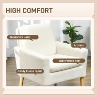 HOMCOM Fabric Accent Chair, Modern Upholstered Armchair with Wood Legs and Wide Padded Seat, Cream White(m-4)