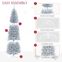 HOMCOM 7' Tall Unlit Slim Douglas Fir Artificial Christmas Tree with Realistic Branches, and 818 Tips, Silver(m-6)