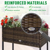 Outsunny Raised Garden Bed, Elevated Planter Box with Rattan Wicker Look, Tool Storage Shelf, Portable Design for Herbs, Vegetables, Flowers, Brown(m-5)