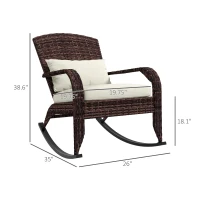 Outsunny Adirondack Chair, Outdoor Wicker Rocking Chair with High Back, Seat Cushion, and Pillow for Porch, Balcony, Cream White(m-3)