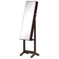 HOMCOM Mirror Jewelry Cabinet Armoire, Lockable Jewelry Organizer with Full-Length Mirror, 3 Angle Adjustable, Brown(m-11)