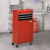 DURHAND 2 In 1 Detachable Tool Box and Tool Cabinet, 3-Drawer Rolling Tool Chest Cabinet on Wheels with Lock and 2 Keys, Red(m-8)