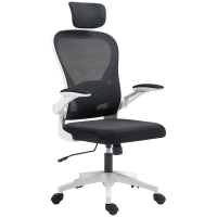 HOMCOM Mesh Office Chair, Ergonomic Desk Chair with Flip-up Armrest, Rotatable Headrest, Adjustable Lumbar Support, Black