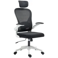 HOMCOM Mesh Office Chair, Ergonomic Desk Chair with Flip-up Armrest, Rotatable Headrest, Adjustable Lumbar Support, Black(m-1)