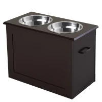 PawHut Elevated Dog Bowls for Large Dogs with Storage 2 Stainless Steel Dog Bowls， Elevated Base for Large Dogs, Coffee(m-11)