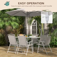 Outsunny 8 Piece Patio Dining Set with Table Umbrella, 6 Folding Chairs and Rectangle Dining Table, Grey(m-7)