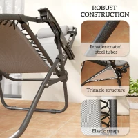 Outsunny Zero Gravity Lounge Chair Set, 2 Pieces Reclining Folding Outdoor Lounge Chairs with Headrest Side Tray, Light Gray(m-7)