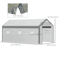 Outsunny 20' x 10' x 9' Walk-in Greenhouse with Roll Up Doors & 6 Windows Plant Growth Warm House Outdoor, PE Cover, White(m-3)