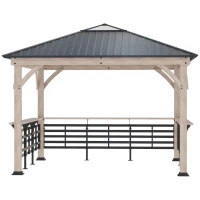 Outsunny 11' x 11' Hardtop Gazebo with Metal & Acrylic Combined Roof, Wood Frame, Permanent Pavilion Grill Gazebo with Bar Counters, Ceiling Hook, for Patio, Garden, Backyard, Deck, Lawn(m-11)