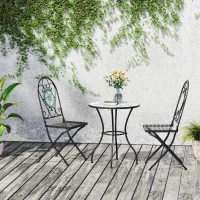Outsunny 3 Piece Patio Bistro Set with Mosaic Design, Outdoor Dining Furniture Set for 2 with Folding Chairs, Green(m-8)
