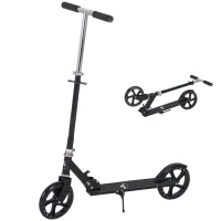 Aosom Kids Foldable Kick Scooter with Adjustable Height, Soft Textured Handles, Wide Deck, Brakes for Ages 7-14, 29.5" H - 39" H, Black(m-11)