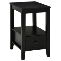 HOMCOM Side Table, Modern Coffee End Table with Drawer and Shelf,  Nightstand for Bedroom, Living Room, Black(m-2)