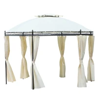 Outsunny 11.5' Patio Gazebo, Outdoor Gazebo Canopy Shelter with Curtains, Romantic Round Double Roof, Solid Steel Frame for Garden, Lawn, Backyard and Deck, Cream White(m-11)