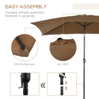 Outsunny 6.5x10ft Rectangle Aluminum Tilt Patio Umbrella, Garden Market Parasol, Outdoor Sunshade Canopy with Crank, Coffee(m-6)
