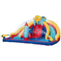 Outsunny 5-in-1 Inflatable Water Slide, Rocket Themed Kids Bounce House with Slide, Pool, Water Cannon, Hoop, Climbing Wall Includes Carry Bag, Repair Patches, without Air Blower(m-1)