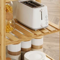 HOMCOM Bamboo Kitchen Cart, Kitchen Island with Stainless Steel Top, Drawer and Slatted Shelves for Dining Room, Natural(m-9)