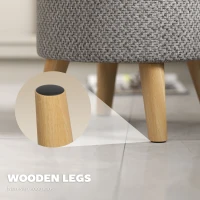 HOMCOM Round Ottoman Stool with Storage, Linen Upholstered Foot Stool with Padded Seat, Hidden Space and Wood Legs, Light Gray(m-7)