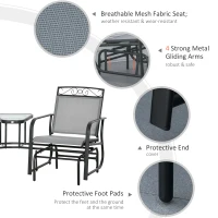 Outsunny Outdoor Glider Bench with Coffee Table, Patio 2-Seat Rocking Chair Swing Loveseat with Breathable Sling for Backyard Garden Porch, Light Grey(m-5)