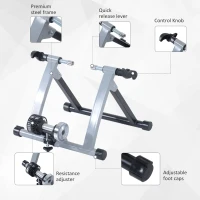 Soozier Foldable Indoor Bike Trainer, Stationary Bicycle Stand for Indoor Cycling Riding Exercise, 26-28" & 700C Wheels, Silver(m-5)