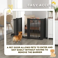 PawHut 4 Panel Free Standing Wooden Pet Gate with Open Door Black(m-5)