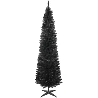 HOMCOM 7FT Artificial Christmas Tree, Pencil Christmas Tree with Realistic Branches, Stable Stand, Black(m-2)