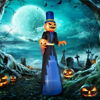 HOMCOM 10ft Halloween Inflatable Pumpkin Head Reaper with LED Lights for Yard, Lawn Decoration(m-1)