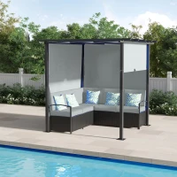 Outsunny Wicker Patio Furniture, Outdoor PE Rattan Sofa Set with Retractable Canopy Pergola, Shade Shelter for Deck, Pool, Garden, Terrace, Grey(m-8)