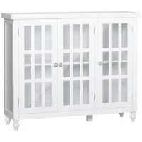 HOMCOM Sideboard, Buffet Cabinet with 3 Tempered Glass Doors, Stripe Pattern and Adjustable Storage Shelf, Credenza, White(m-1)