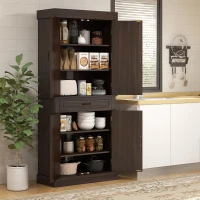 HOMCOM 71" Freestanding Kitchen Pantry with 4 Doors and 2 Cabinets, Tall Storage Cabinet for Kitchen, Distressed Coffee(m-7)