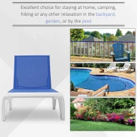 Outsunny Outdoor Chaise Lounge Chair, Patio Aluminum Tanning Chair with 5-Level Adjustable Back, Portable Wheels, Breathable Mesh Fabric, for Pool, Deck,  Garden, Blue(m-7)
