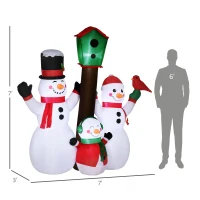 HOMCOM 7ft Christmas Inflatables Outdoor Decorations Snowman Family with Bird and Birdhouse, Blow-Up LED Yard Christmas Decor for Lawn Garden Party(m-3)