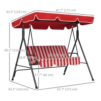 Outsunny 3-Seater Outdoor Porch Swing with Adjustable Canopy, Patio Swing Chair for Garden, Poolside, Backyard, Red(m-3)