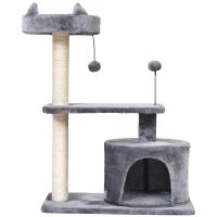 PawHut 81cm/32" Multi-level Cat Tree Scratcher Kitty Activity Center,Condo, Perch, Jumping Platforms,Toys Grey(m-10)