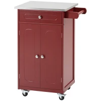 HOMCOM Kitchen Cart, Small Kitchen Island, Stainless Steel Top Utility Trolley on Wheels with Storage Drawer for Dining Room, Kitchen, Red(m-11)
