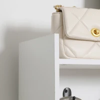 HOMCOM Modern Hall Tree, Entryway Coat Rack with Shoe Bench, 5 Hooks, Storage Shelf and Slatted Door Cabinet for Hallway, White(m-9)