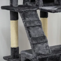 PawHut 68-inch Multi-Level Cat Scratching Tree Kitty Activity Center Post Tower Condo Pet Furniture w/ Toy Charcoal Grey(m-10)