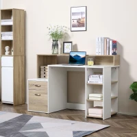 HOMCOM 54 Inches Computer Desk with Storage Shelves, Drawers and Printer Shelf, Writing Table for Home Office and Study, Oak(m-10)