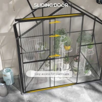 Outsunny 6' x 2.5' Walk-in Polycarbonate Greenhouse Aluminium Green House with Sliding Door, 5-Level Roof Vent, Rain Gutter(m-6)