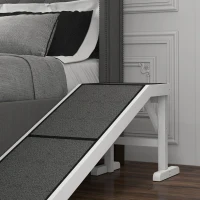 PawHut Pet Ramp Bed Steps for Dogs Cats Non-slip Carpet Top Platform Pine Wood 59"L x 16"W x 20"H White(m-7)