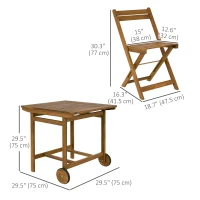 Outsunny 5 Pieces Wood Patio Dining Set, Wheeled Patio Table and Folding Chairs with Cushions for Garden Backyard Poolside, Teak(m-3)