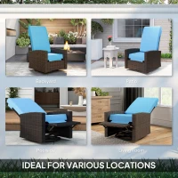 Outsunny Outdoor Wicker Swivel Recliner Chair, Lifting Footrest, 360° Rotating Basic, Water-resistant Cushions, Sky Blue(m-7)