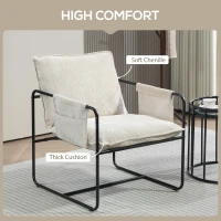 HOMCOM Modern Accent Chair, Upholstered Armchair with Side Pockets and Steel Frame, Comfy Reading Chair for Bedroom, Beige(m-4)