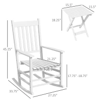 Outsunny Outdoor Rocking Chair Set of 2 with Side Table, Patio Wooden Rocking Chair with Smooth Armrests, High Back for Garden, Balcony, Porch, Supports Up to 352 lbs. , White(m-3)