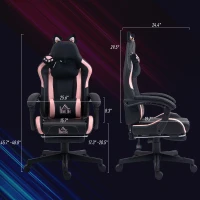 HOMCOM Cute Racing Gamer Chair, Faux Leather Gaming Chair with Footrest, Headrest and Lumbar Support, Black(m-3)