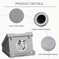PawHut Cat House Foldable 2 In 1 Design Condo Pet Bed with Removable Washable Cushions Scratching Pad, Grey(m-5)